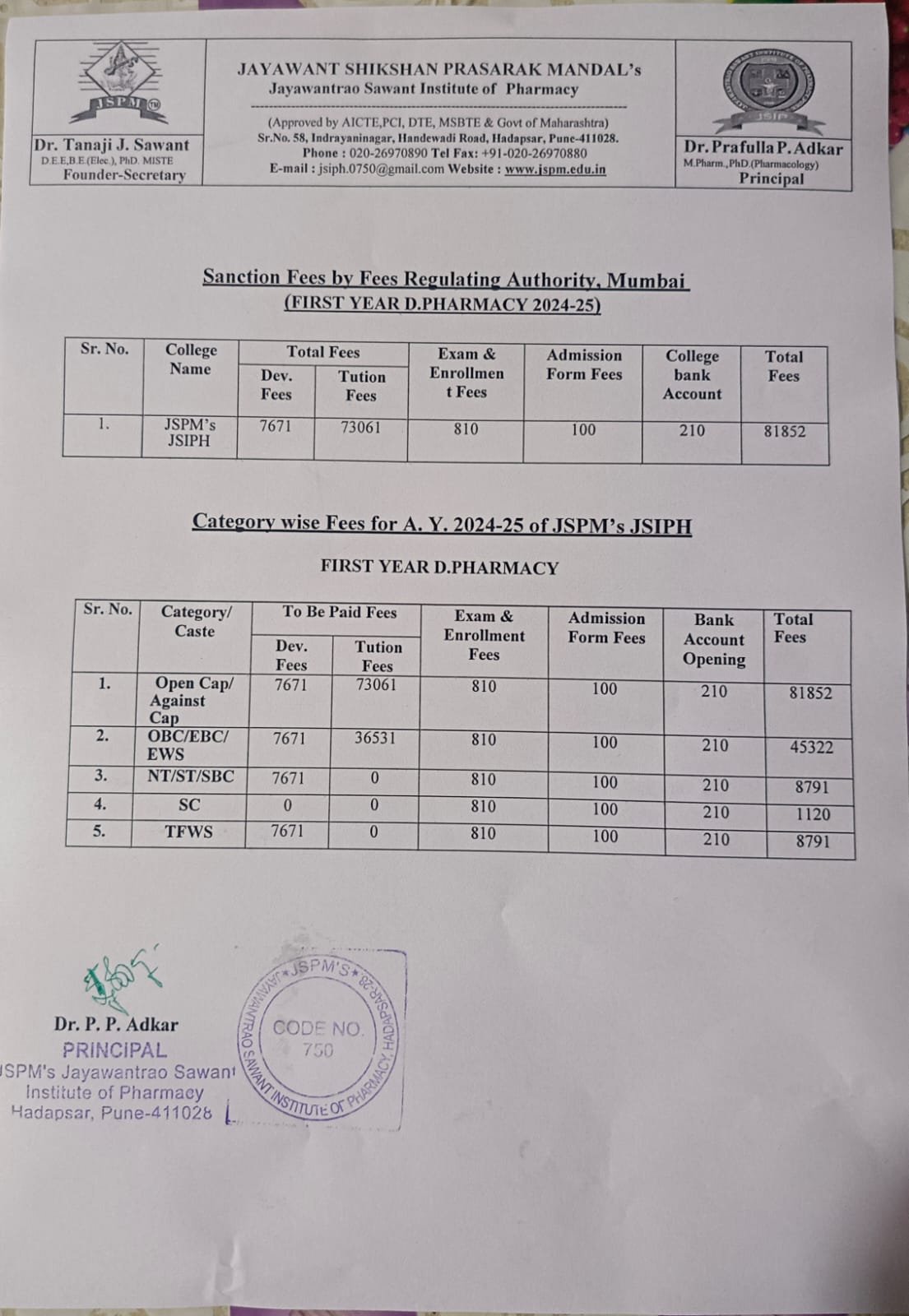 Fees Structure for 2024-25